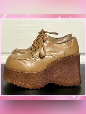 Vintage 90s y2k Chunky Wooden Wedge Platform Oxfords